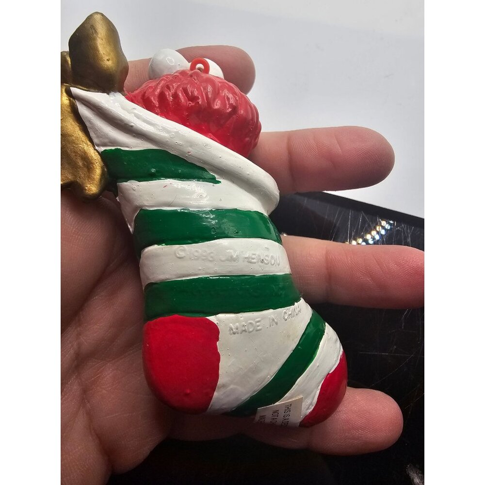 Elmo Holiday Ornament With Stocking & Bow By Jim Henson 1996 Christmas Decoratio - Picture 2 of 7